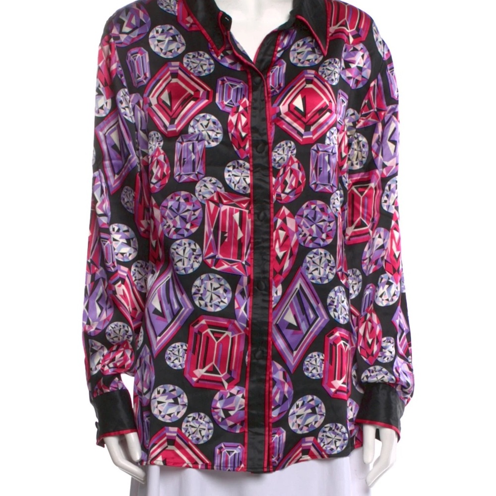 Vintage Bob Mackie wearable art Diamond Pattern Silk Blouse Top 1X plus